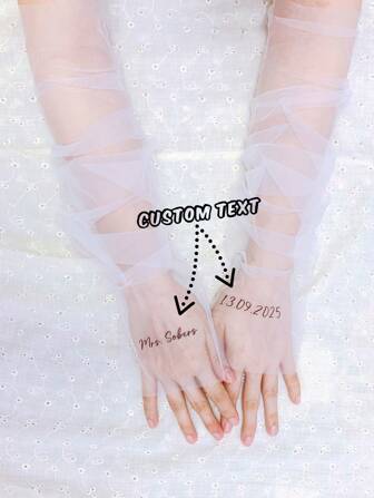 1 Paar personalisierte Hochzeitshandschuhe mit Namen und Datum, lange Damen Mesh Tüll Handschuhe, elegantes handgemachtes Braut Accessoire für verschiedene Anlässe wie Verlobung, Jahrestag, Abendveranstaltung, Tanzparty, Trauungszeremonie, Opernaufführung, Kostümfest, Geburtstag, Neujahr, Weihnachten