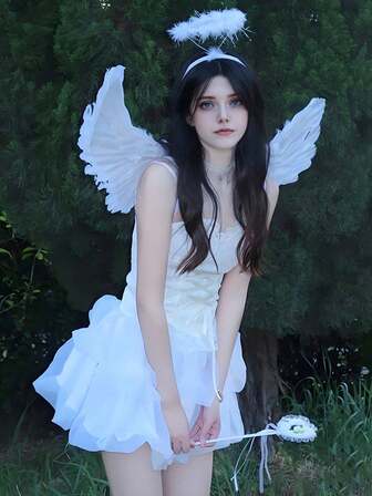 3pcs Halloween Angel, Devil Wings Feather Wings Decoration Costume Dressup Props, Halloween Party Supplies Angel Elf Wings Cosplay White And Black Feather Wings Role Play Props