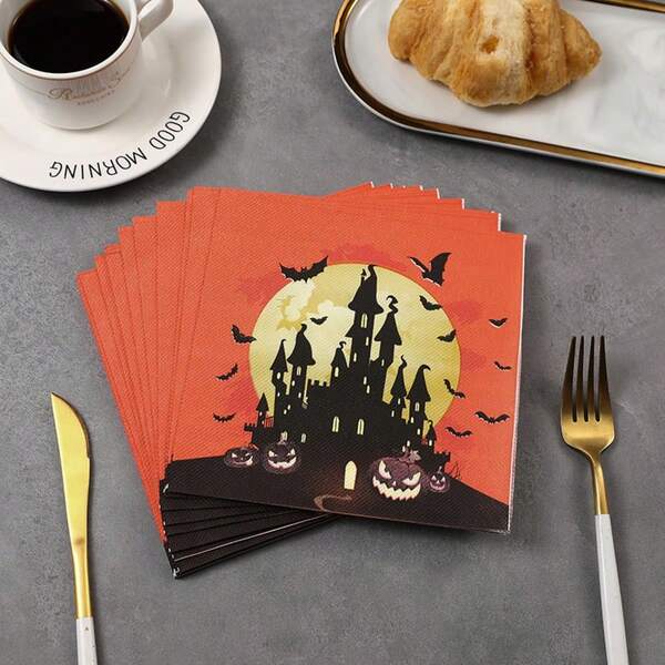 33*33cm 2 Ply 20/40/60 Pcs Halloween Happy Print Paper Napkins, Halloween Party Decorative Tissue Paper
