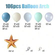 PAGEEBO 105/106件海底世界气球拱门套装，包含灰蓝色、粉绿色、米色和白色乳胶气球，以及海星铝箔气球，适合海洋主题的海底世界婴儿派对、生日派对装饰。 - 彩色 - 查看 3