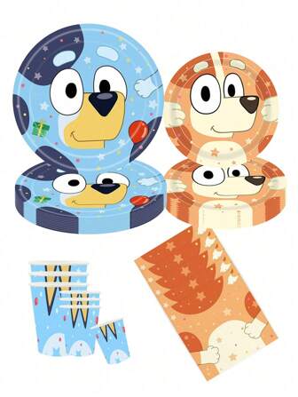 Bluey Set van 24 roze Blueys familie- en vriendenbingo-themafeestbenodigdheden - borden, bekers en servetten met kleurrijke ontwerpen voor verjaardagen, afstudeerfeesten en bruiloften (sommige onderdelen kunnen willekeurig zijn)