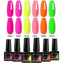 MEET ACROSS 7.3毫升荧光凝胶指甲油，红蓝霓虹色，夏季持久半永久可卸UV/LED凝胶指甲油，美甲用品，美甲DIY，家庭美甲沙龙