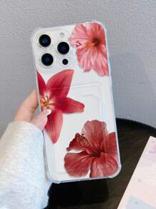 1pc Red Lily Flower Transparent Shockproof TPU Phone Case, Suitable As Holiday Gift Compatible With IPhone XS/XS Max/XR/11/12/13/14/15/16 Pro/Pro Max/14/15/16 Plus