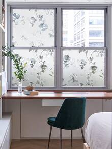 1 Roll Vintage Floral Pattern Window Privacy Film, 3D Frosted Floral Static Cling Film, Non-Adhesive Reusable, Suitable For Home, Kitchen, Living Room (17.53*118in) - Frosted Peony - View 16