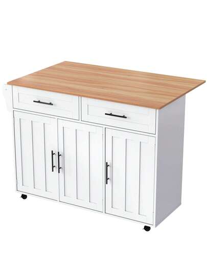 Kitchen Isl Sideboard Marble Effect Worktop, Extendable Tabletop Storage Space, Serving Trolley Wheels Drawers, Ideal Dining Room view 6