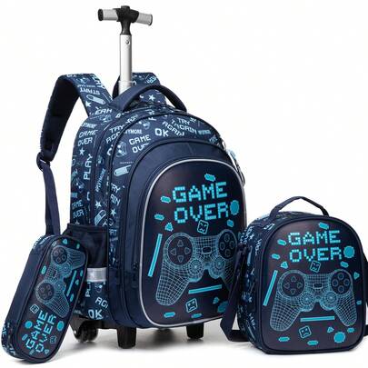 3 件套滚轮背包，适合男孩和女孩，纸盒装，超级可爱时尚的设计，适合男孩和女孩，适用于上学和旅行