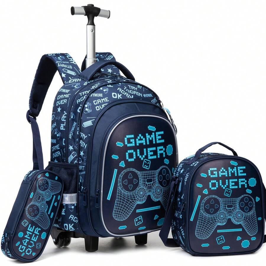 3 件套滚轮背包，适合男孩和女孩，纸盒装，超级可爱时尚的设计，适合男孩和女孩，适用于上学和旅行