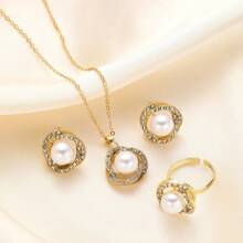 4入組/套閃亮長方體鋯石鑲嵌耳釘、項鍊、戒指，優雅豪華風格，精美女性禮物