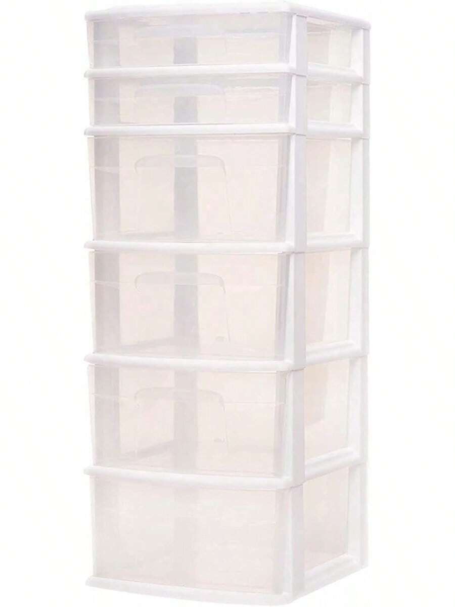 HOMZ Drawer Tower, 6-Tier Clear Plastic Storage Organizer Cart, White Frame - Heavy-Duty Organizing Drawers For Home, Bedroom, And Closet Organization