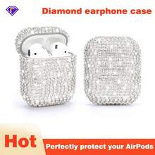 1 Pc Luxury Silver Rhinestone Glass Bling Protective Earphones Case Compatible With Apple 1/2/3/4, Pro/Pro 2nd Bluetooth Earphones