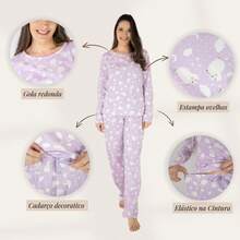 Women's Cotton Pajamas Long Sleeve With Trousers Winter Adult – Purple Sheep - Màu Lilac Tím - Xem 8