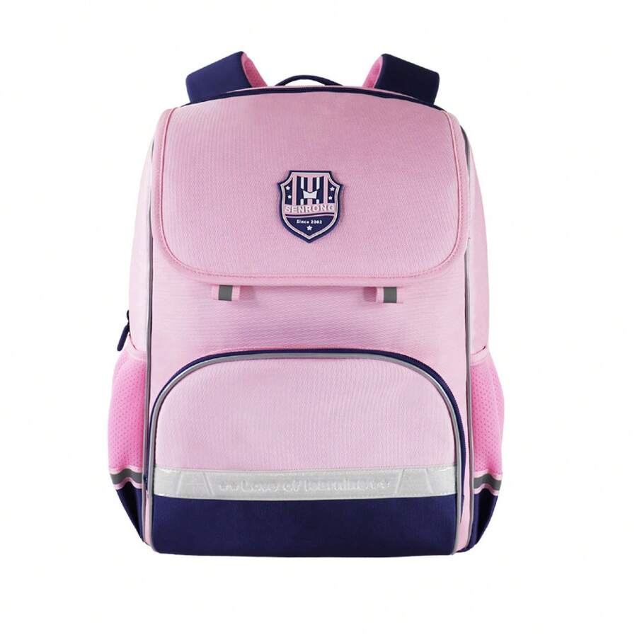 Elementary School Student Backpack 600D Nylon Color Block 3-6 Grade Double Shoulder Backpack Custom Printing - hồng - Xem 1