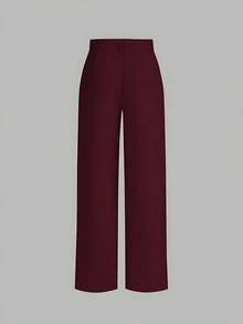LIU ME Women's Tailored Trousers With Fake Pocket – High Waist And Wide Leg Pants - Burgundy - View 2
