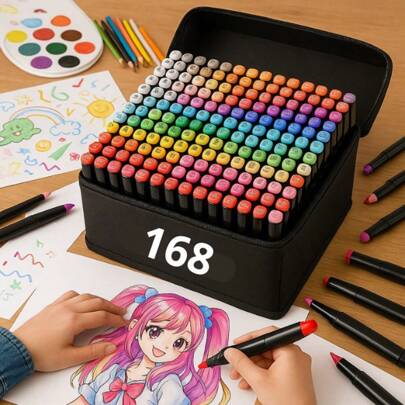 Marcadores De Arte De Dos Puntas A Base De Alcohol Para Colores, 262 Marcadores Permanentes De Colores Con Mezclador Sin Color, Bolígrafos De Micro Punta, Bolso De Marcador Para Colorear De Niños Adultos