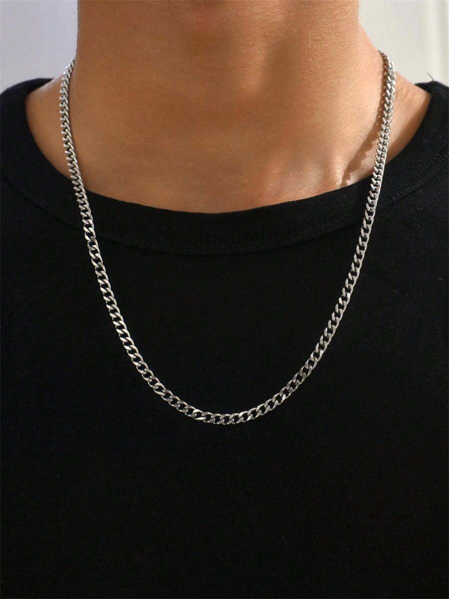Personalized Cuban Link Necklace, Stainless Steel Hip Hop Fashion Versatile Unisex Neck Chain For Sweatshirt - Silver - View 1
