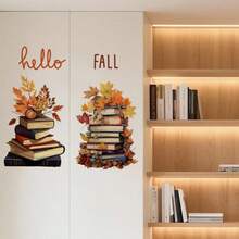 “你好秋天”秋季枫叶墙贴 - 自粘秋季装饰，带有南瓜、折叠毛衣或书籍和暖色调，适用于客厅、卧室、走廊 - 耐用塑料季节性家居装饰、秋季家居装饰、节日房间装饰、秋季主题艺术品、易于粘贴的贴纸、舒适的秋季主题、高品质 PVC、DIY 爱好者