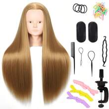 Đầu ma-nơ-canh tạo kiểu tóc 26 inch Đầu ma-nơ-canh tạo kiểu tóc và đầu tập đứng miễn phí Đầu ma-nơ-canh thẩm mỹ đầu búp bê với sợi tóc dài Đầu thực hành làm tóc cho nhà tạo mẫu tóc - màu nâu - Xem 2