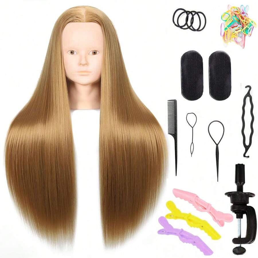 Đầu ma-nơ-canh tạo kiểu tóc 26 inch Đầu ma-nơ-canh tạo kiểu tóc và đầu tập đứng miễn phí Đầu ma-nơ-canh thẩm mỹ đầu búp bê với sợi tóc dài Đầu thực hành làm tóc cho nhà tạo mẫu tóc