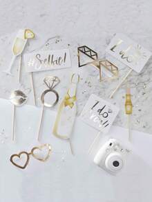 10pcs Bachelorette Photo Booth Props Wedding Photo Props Gold Propose Future Wife Party Decorations For Bridal Shower - Multicolor - View 2