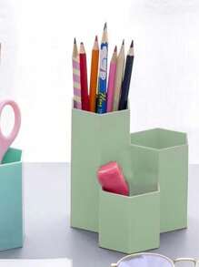 1 pièce Organiseur de bureau créatif à 3 fentes de conception diagonale, rangement décoratif multifonctionnel pour stylos, pinceaux de maquillage