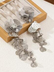 Women's 3D Flower Dangle Earrings, Suitable For Important Occasions - Platinum - View 5