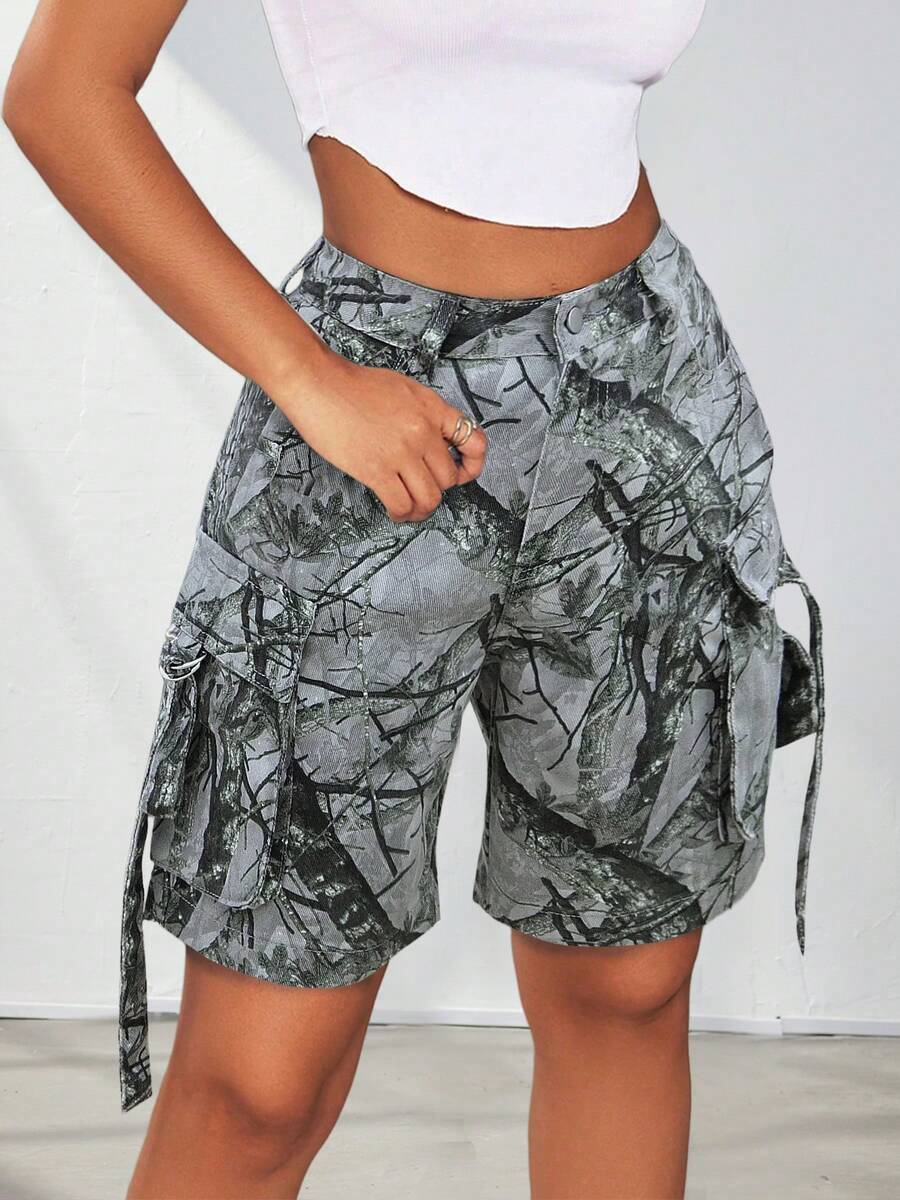 Shorts vaqueros tipo bermuda con detalles de bolsillo vintage desgastados y dobladillo deshilachado - Multicolor - Ver 1