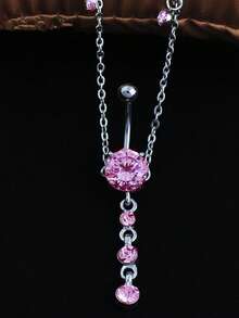 CIZME 1pc Funky Stainless Steel Cubic Zirconia Belly Button For Women For Daily Decoration, Rings With Waist Chain 14G Faceted Cubic Zirconia Belly Ring Navel Piercing Jewelry For Women Body Chain Dangling Belly Navel Rings - Waist Chain Belly Button Stud - View 4