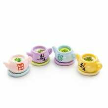 8 件苯乙烯树脂配件，卡通中国风茶壶微型玩具套装，适合 DIY 珠宝、装饰、展示和娃娃屋游戏