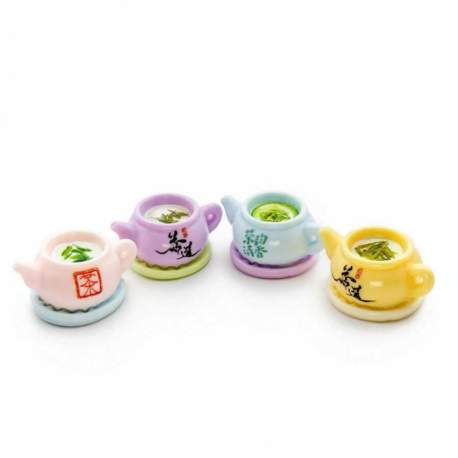 8 件苯乙烯树脂配件，卡通中国风茶壶微型玩具套装，适合 DIY 珠宝、装饰、展示和娃娃屋游戏