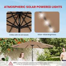 OLIXIS Upgrade 10 FT LED Outdoor Patio Deck Umbrella With 32 Solar Lights, Tilt & Crank, UV-Resistant And Waterproof Table Umbrella For Pool, Beach, Market And Restaurant - Khaki - View 6