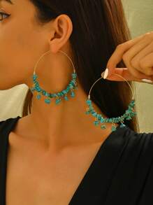 1 par de pendientes de aro bohemios con flores 3D incrustadas de colores, pendientes a juego para el casual verano o vacaciones de la mujer, colores de flores surtidos aleatoriamente
