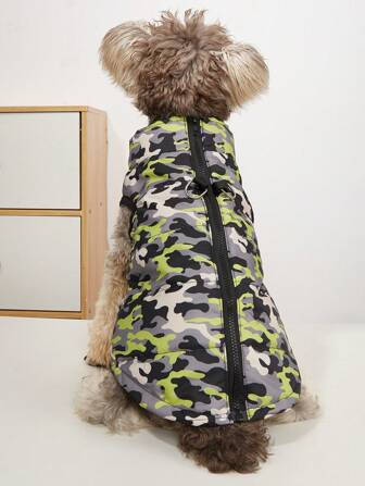 1 Peça Roupa para Animis de Estimação Outono/Inverno Colete da Moda com Padrão Camuflado Bicolor, Zíper e Orifício para Guia, Adequado para Poodle, Bichon Frisé