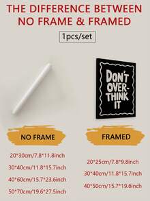 1pc Don't Overthink It Print, Motivational Quote Poster, Minimal Wall Art, Positive Message Decor, Modern Office Print, Black White Typography,Unframed - Multicolor - View 2