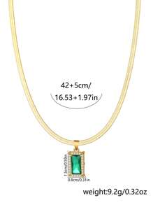 1 件女士吊坠项链，简约优雅的不锈钢扁平链，镶嵌绿色方晶锆石矩形吊坠，百搭日常佩戴和礼品配饰 - 金黃色 - 查看 6