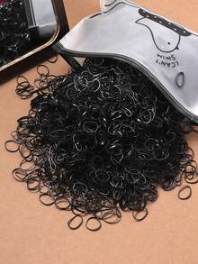 1000 个/包一次性黑色橡皮筋，简单温和的日常发带，高弹力小发饰，马尾辫夹，发圈，发绳 - 黑色 - 查看 1