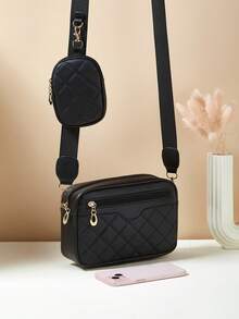 1pc Girls Mini Wave Pattern Embossed Letter Pouch, Phone Wallet Coin Purse - Black - View 5