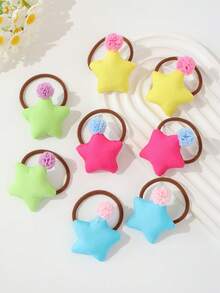 8pcs/Set Adorable Multicolor Dopamine-Themed Hair Scrunchies For Girls, Solid Color Padded Starfish Design Elastic Hair Ties, Gentle On Hair