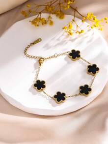 1 pezzo Braccialetto alla moda con decorazione floreale a quadrifoglio, adatto per l'uso quotidiano delle donne