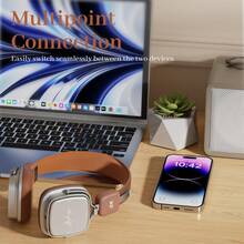 IKF R2 复古经典金属和皮革纹理耳机，Y2K 无线时尚耳机，降噪，蓝牙 V5.4 和有线双模式，工作、舞蹈、户外、运动等，5 级防水，60 小时电池续航时间，回溯 80 年代 90 年代 - 棕色 - 查看 5