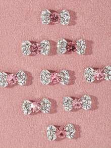 迷你粉色钻石蝴蝶结美甲钻 10 件 3D 合金美甲装饰 DIY 美甲饰品 美甲宝石 美甲用品 美甲 - 彩色 - 查看 3