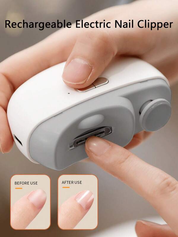1pc 400mAh USB Rechargeable Electric Nail Clipper With LED Light, Anti-Pinch Safety Feature, Electric Nail Cutter With Polishing & Grinding Function, Long Battery Life, Portable Design, Ideal For All Ages