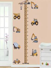 1pc Cartoon Excavator Construction Site Crane Height Ruler Wall Sticker, Bedroom/Living Room Measurement Decal, Christmas Gift - Multicolor - View 7