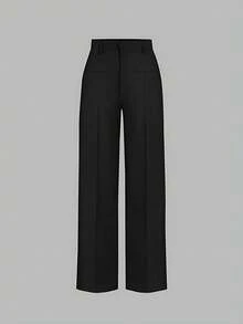 LIU ME Women's Tailored Trousers With Fake Pocket – High Waist And Wide Leg Pants - Black - View 1