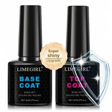 LIMEGIRL 8ml Gel Top Coat, 2025 New Super Glossy Base & Top Coat Set, Soak-Off LED/UV Lamp, Acid-Free No Wipe Transparent Base & Top Coat Gel Nail Polish
