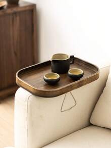 多用途竹制沙发托盘，用于遥控器、零食和饮料的储存，家用竹制储物托盘