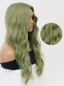 绿色 26 英寸长卷发波浪角色扮演假发，合成耐热纤维假发，易于护理的平滑波浪造型，玫瑰网帽，180% 密度，男女通用，适合女性、女孩、万圣节假发、音乐节假发、返校派对洛丽塔时尚假发 - 綠色 - 查看 5