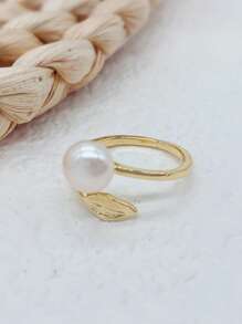 1pc Handmade Baroque Style Irregular Pearl Ring, Silver Vintage Stacking Rings For Women Everyday Wear