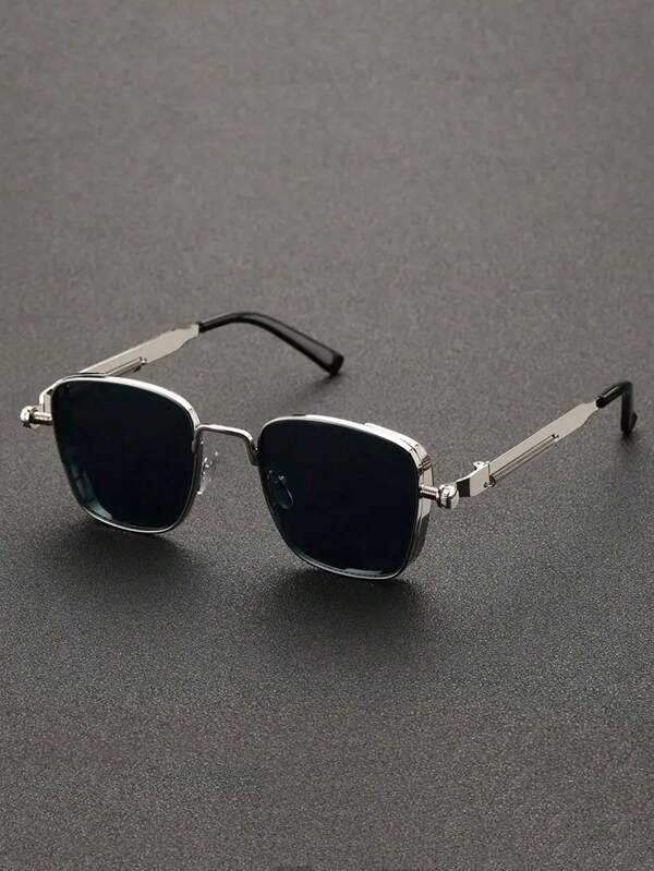 Vintage Steampunk Style Rectangular Glasses - Metal Frame With Mirror PC Lens, Suitable For Hiking, Unisex Fashion Glasses, Steampunk Style, Decorative Glasses
