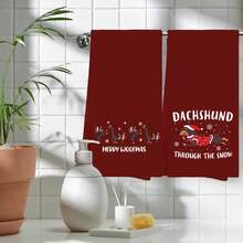 2Pcs Modern Style Dachshund Kitchen Towels, Made Of Ultra Soft Woven Polyester, Machine Washable, Fantasy Themed Snowflakes And Dachshund Designed Dishcloths, Suitable For Christmas And An Ideal Gift For Dog Lovers Home Decor Christmas Decorations Room Decor Winter Christmas Decorations Home Christmas Gifts Christmas Decor