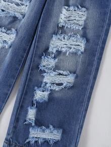 1 pieza Pantalones vaqueros largos con estilo urbano rasgado para niña joven, nueva llegada otoño/invierno